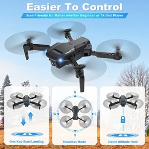 RADCLO Mini Drone with Camera - 1080P HD FPV Foldable Drone with Carrying Case, 2 Batteries, 90° Adjustable Lens, One Key Take Off/Land, Altitude Hold, 360° Flip, Toys Gifts for Kids, Adults, beginners, Remote Controlled, Black