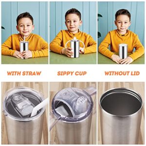 12oz Stainless Steel Insulated Sippy Cups with Handles, 2 Pack Spill Proof Vacuum Tumbler for Toddlers, Kids Straw Cup with 2 Lids, Double Wall Kids Travel Mug Tumbler with Handles for School, Outdoor