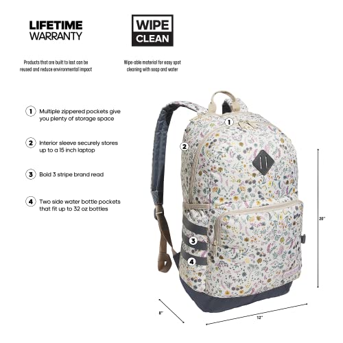 adidas Classic 3S 4 Backpack, Woodland Floral Chalk White/Onix Grey/Wonder Beige, One Size