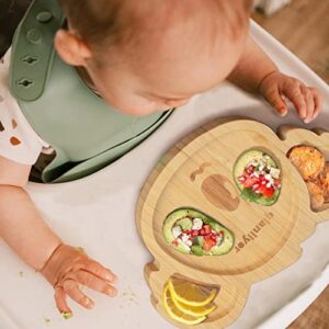 qianliyer Bamboo Baby Plates with Suction - Natural Feeding Dishes for Babies and Toddlers, Perfect for Led Weaning, Non-Slip Design | Ideal Gifts for Kids (Green)