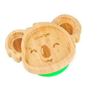 qianliyer Bamboo Baby Plates with Suction - Natural Feeding Dishes for Babies and Toddlers, Perfect for Led Weaning, Non-Slip Design | Ideal Gifts for Kids (Green)