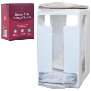 breast milk storage tower with tray - nurse & nourish - holds up to 60 oz - easily organize and freeze milk - breastfeeding essentials - breastmilk storage containers for freezer