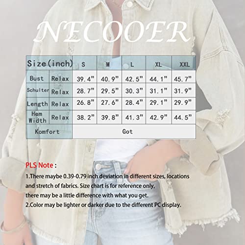 Necooer Women's Washed Denim Jacket Casual Long Boyfriend Distressed Vintage army green Jean Jacket Autumn Spring (Medium,C-ArmyGreen)