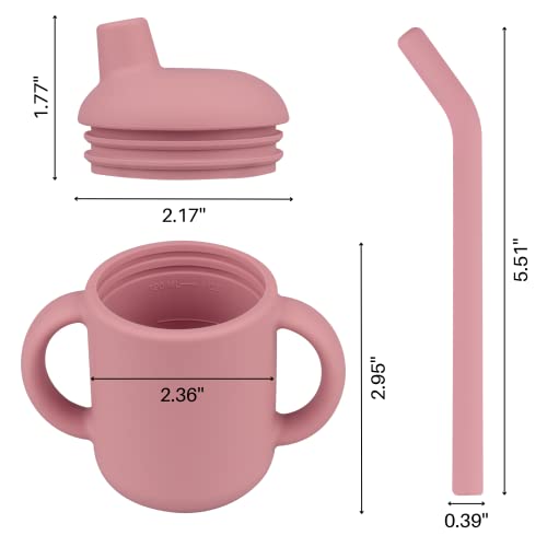 Mintlyfe Baby Trainer Cup, Silicone Training Cup with Handles Lid and Straw, BPA-Free, Unbreakable, Spill Proof and Non-Slip Handles Sippy Cup for Toddlers, 4 oz, Pack of 2, (Mauve & Blush)