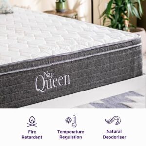 NapQueen 10 Inch Victoria Hybrid Queen Size, Cooling Gel Infused Memory Foam and Pocket Spring Mattress, Bed in a Box, White