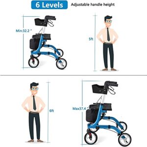 Winlove Rollator Walkers for Seniors-Folding Rollator Walker with Seat and Four 8-inch Wheels-Medical Rollator Walker with Comfort Handles and Thick Backrest-Lightweight Aluminium Frame,Blue