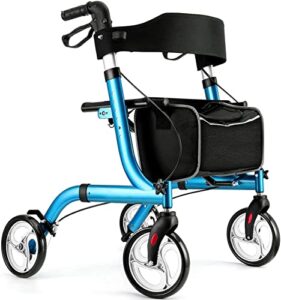 winlove rollator walkers for seniors-folding rollator walker with seat and four 8-inch wheels-medical rollator walker with comfort handles and thick backrest-lightweight aluminium frame,blue