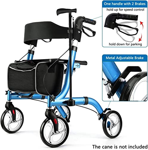 Winlove Rollator Walkers for Seniors-Folding Rollator Walker with Seat and Four 8-inch Wheels-Medical Rollator Walker with Comfort Handles and Thick Backrest-Lightweight Aluminium Frame,Blue