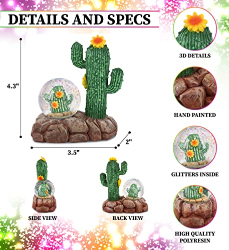 CoTa Global Cactus Snow Globe - Magical Rainbow Water Globe Figurine with Sparkling Glitter, Collectible Novelty Ornament for Home Decor, for Birthdays, Christmas, and Valentine - 45mm