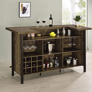 simple relax Rustic Oak and Bronze Wooden Bar Unit with Metal Legs