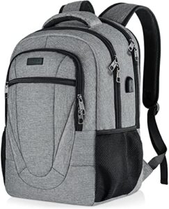 bikrod travel laptop backpack for men and women, backpacks for school teen boys, business anti theft slim durable back pack with usb charging port, adult computer bag gift 15.6 in laptop, grey
