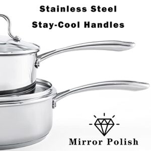 MILCIL Stainless Steel Pots and Pans Set Ceramic Nonstick, 10 pcs Professional Home Chef Kitchen Cookware Set, Free of PTFE/PFOA/PFAS, NO TOXIN, Oven and Dishwasher safe