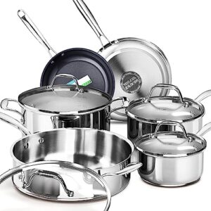 milcil stainless steel pots and pans set ceramic nonstick, 10 pcs professional home chef kitchen cookware set, free of ptfe/pfoa/pfas, no toxin, oven and dishwasher safe