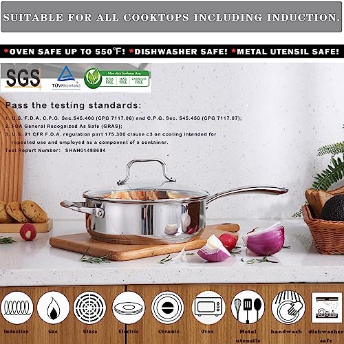 MILCIL Stainless Steel Pots and Pans Set Ceramic Nonstick, 10 pcs Professional Home Chef Kitchen Cookware Set, Free of PTFE/PFOA/PFAS, NO TOXIN, Oven and Dishwasher safe