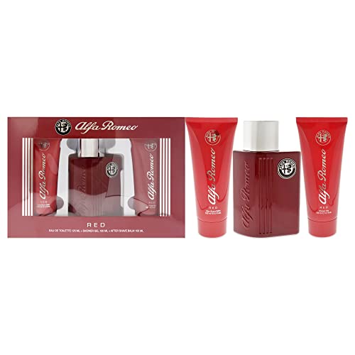 Alfa Romeo Alfa Romeo Red 4.2 oz EDT Spray, 3.4oz Shower Gel, 3.4oz After Shave Balm Men 3 Pc Gift Set (10034095)