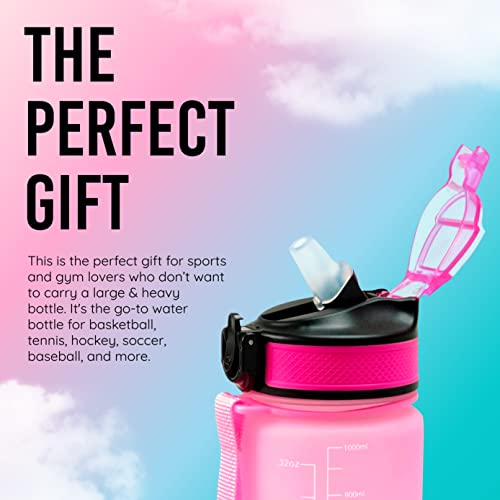 Mayim 32 oz Water Bottles with Times to Drink and Straw, Motivational Water Bottle with Time Marker, Leakproof & BPA Free, Drinking Sports Water Bottle for Fitness, Gym & Outdoor (Pink & Teal)