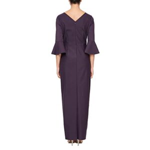 Alex Evenings Women's Slimming Long Side Ruched Dress with Embellishment at Hip, Aubergine, 8