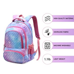 BLUEFAIRY Mermaid Backpack for Girls Elementary School Bags for Kids Primary School Cute Book Bags Fish Scale Child Gifts Presents Travel Mochila Sirenpara Niñas Lightweight 17 Inch (Rose)