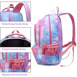 BLUEFAIRY Mermaid Backpack for Girls Elementary School Bags for Kids Primary School Cute Book Bags Fish Scale Child Gifts Presents Travel Mochila Sirenpara Niñas Lightweight 17 Inch (Rose)