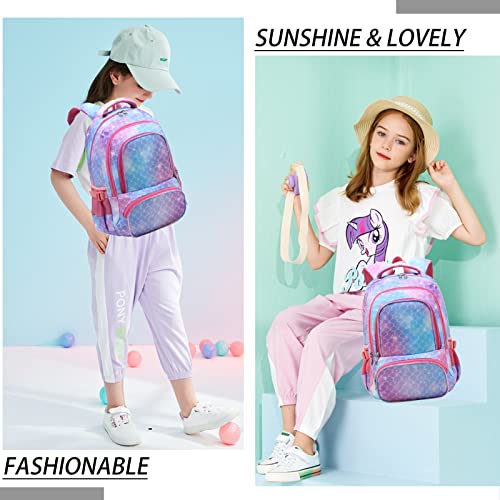 BLUEFAIRY Mermaid Backpack for Girls Elementary School Bags for Kids Primary School Cute Book Bags Fish Scale Child Gifts Presents Travel Mochila Sirenpara Niñas Lightweight 17 Inch (Rose)