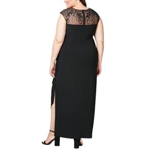 Alex Evenings Women's Plus Size Embroidered Long Dress, Black Illusion, 16W