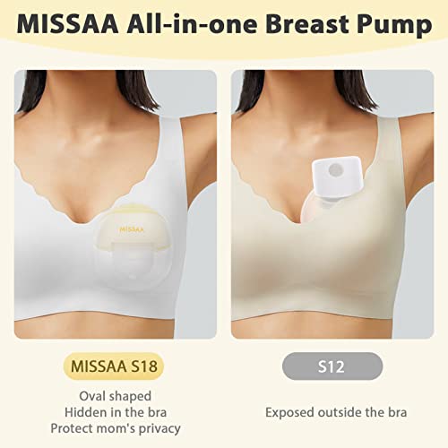 MISSAA Wearable Breast Pump Hands Free, Double Electric Portable Wireless Breast Pumps, Low Noise 2 Modes & 9 Levels Adjustable Painless Strong Suction Power, 24mm Flange