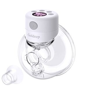 goldeep wearable breastfeeding– hands free portable,3 modes & 12 levels electric breast pump – lcd screen, no leakage, low noise, 27mm default/24mm flange