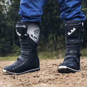 ILM Adult Motorcycle Boots for men Women Waterproof ATV Motorcross Dirt Blike Riding Biker Boots Model-MX3A (Black, 12)