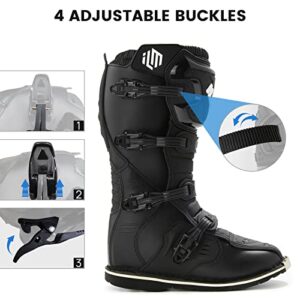 ILM Adult Motorcycle Boots for men Women Waterproof ATV Motorcross Dirt Blike Riding Biker Boots Model-MX3A (Black, 12)