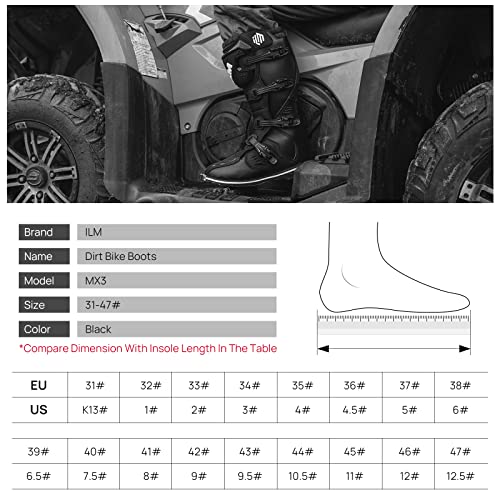 ILM Adult Motorcycle Boots for men Women Waterproof ATV Motorcross Dirt Blike Riding Biker Boots Model-MX3A (Black, 12)