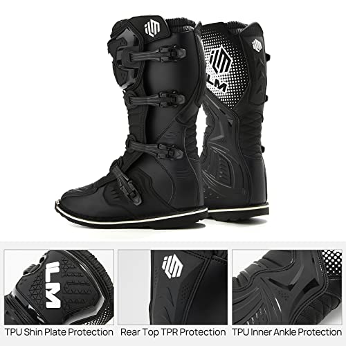 ILM Adult Motorcycle Boots for men Women Waterproof ATV Motorcross Dirt Blike Riding Biker Boots Model-MX3A (Black, 12)