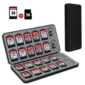 fyy nintendo switch game case - black nintendo switch game holder for nintendo switch cartridge case with 24 game card slots & 24 micro sd card slots, switch card case- hard shell, silicone lining
