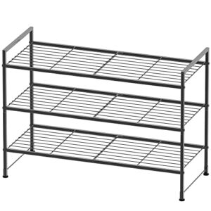simple houseware 3-tier stackable shoe rack storage shelf, black