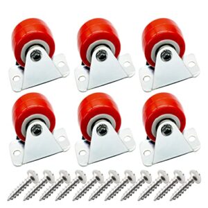 floyutin 1 inch rigid no-swivel plate hard rubber caster wheels for furniture and workbench 6 packs(free screws)