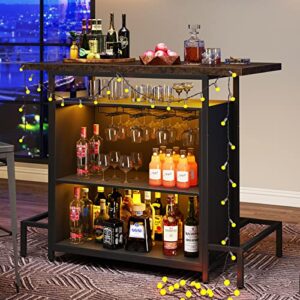 tribesigns home bar unit, industrial 3-tier liquor bar table with glasses holder and wine storage, wine bar cabinet set mini bar with footrest for den home pub (vintage brown)