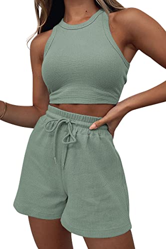 AUTOMET Womens 2 Piece Outfits Lounge Matching Sets Two Piece Linen Shorts Spring Tops Trendy Clothes Summer Vacation Resort Wear for Women 2023