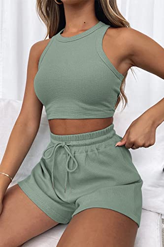 AUTOMET Womens 2 Piece Outfits Lounge Matching Sets Two Piece Linen Shorts Spring Tops Trendy Clothes Summer Vacation Resort Wear for Women 2023