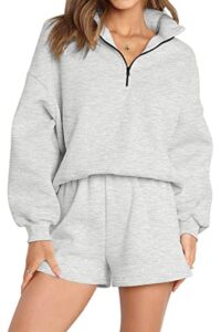 automet women's fashion oversized 2 piece lounge sets fall fashion outfits 2023 long sleeve cozy casual pajamas shorts sweatsuit sets