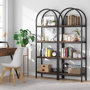 tribesigns 4-tier open bookshelf set of 2, 70.8" wood bookcase storage shelves with metal frame, freestanding display rack tall shelving unit for office, bedroom, living room (rustic brown, 2pcs)