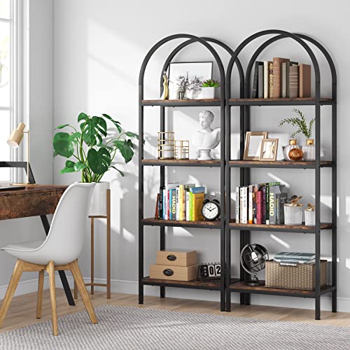 Tribesigns 4-Tier Open Bookshelf Set of 2, 70.8" Wood Bookcase Storage Shelves with Metal Frame, Freestanding Display Rack Tall Shelving Unit for Office, Bedroom, Living Room (Rustic Brown, 2PCS)