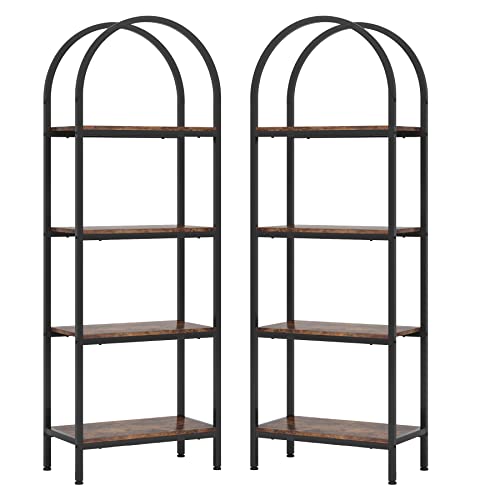 Tribesigns 4-Tier Open Bookshelf Set of 2, 70.8" Wood Bookcase Storage Shelves with Metal Frame, Freestanding Display Rack Tall Shelving Unit for Office, Bedroom, Living Room (Rustic Brown, 2PCS)