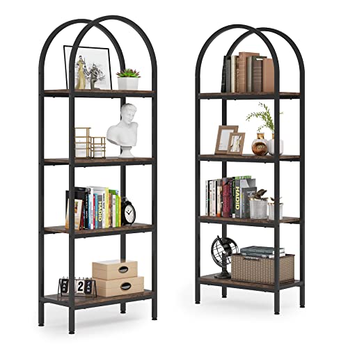 Tribesigns 4-Tier Open Bookshelf Set of 2, 70.8" Wood Bookcase Storage Shelves with Metal Frame, Freestanding Display Rack Tall Shelving Unit for Office, Bedroom, Living Room (Rustic Brown, 2PCS)