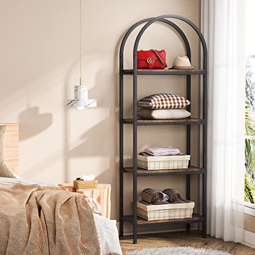 Tribesigns 4-Tier Open Bookshelf Set of 2, 70.8" Wood Bookcase Storage Shelves with Metal Frame, Freestanding Display Rack Tall Shelving Unit for Office, Bedroom, Living Room (Rustic Brown, 2PCS)