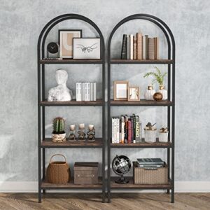 Tribesigns 4-Tier Open Bookshelf Set of 2, 70.8" Wood Bookcase Storage Shelves with Metal Frame, Freestanding Display Rack Tall Shelving Unit for Office, Bedroom, Living Room (Rustic Brown, 2PCS)