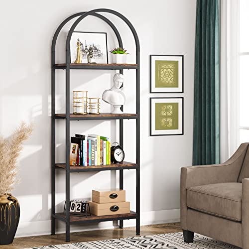 Tribesigns 4-Tier Open Bookshelf Set of 2, 70.8" Wood Bookcase Storage Shelves with Metal Frame, Freestanding Display Rack Tall Shelving Unit for Office, Bedroom, Living Room (Rustic Brown, 2PCS)