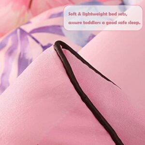 KINBEDY 4 Piece Unicorn Toddler Bedding Sets for Girls Pink Floral Cartoon Bed Sheets Toddler Bed Comforter Set for Baby Girls Bedroom Set | Include Comforter, Flat Sheet, Fitted Sheet, Pillowcase