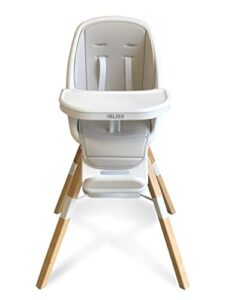 turn-a-tot baby high chair | 2 in 1 portable wooden toddler chair, 360° swivel design 2-position foot rest | baby feeding chair with removable dishwasher-safe tray, by trubliss (grey taupe)