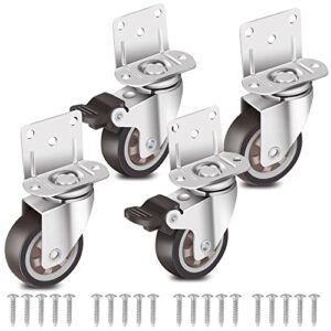 nefish side mount casters 2 inch l-shaped small rubber caster set of 4 with load capacity 600 lbs, ball bearing 360 degree plate swivel castors wheel for furniture, baby bed, kitchen, cabinet, table