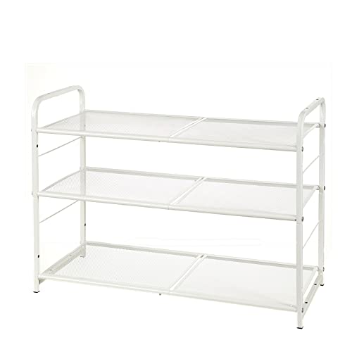 LEGUANG 3-Tier Stackable Shoe Rack Storage Organizer, for Bedroom Closet, Entryway, Hallway, Expandable & Adjustable, Metal Mesh, White