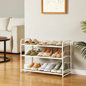 LEGUANG 3-Tier Stackable Shoe Rack Storage Organizer, for Bedroom Closet, Entryway, Hallway, Expandable & Adjustable, Metal Mesh, White